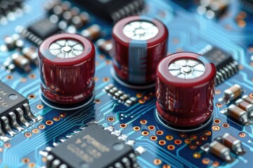 Close-up of Electronic Components on a Circuit Board