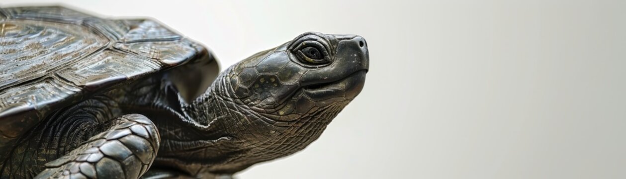 A close-up of a turtle showcasing its unique shell patterns and serene expression, symbolizing longevity and wisdom.