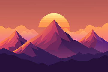 Mountain landscape at sunset art vector illustration