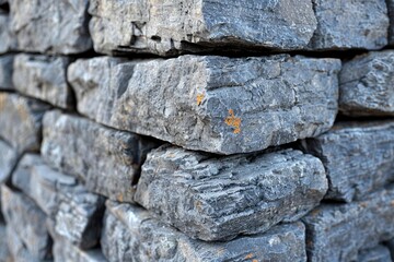 Close-up of Stacked Grey and Orange Rough-Textured Stones