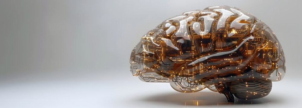 An abstract digital artwork depicting a brain with intricate network connections, symbolizing the complexities of human thought, artificial intelligence, and neural networks.