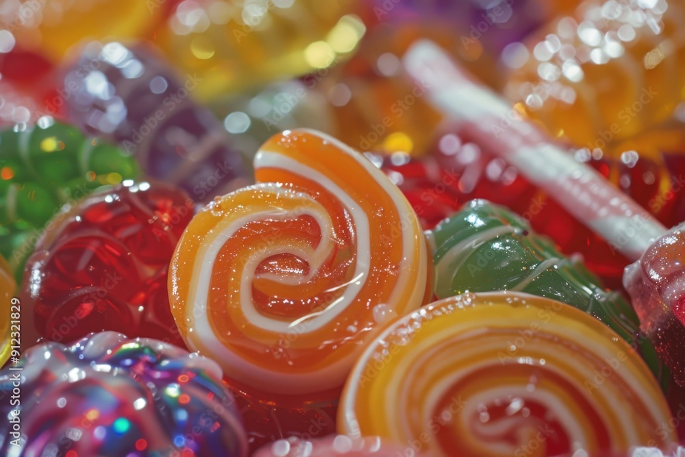 Poster a close-up view of a pile of colorful candies