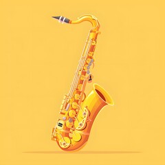 Golden Saxophone on Yellow Background