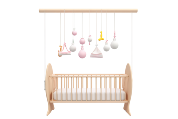 A Crib Adorned With Delicate Hanging Decorations for a Babys Nursery on a White or Clear Surface PNG Transparent Background