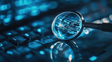 Magnifying Glass on Keyboard, Close-up