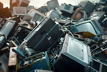 E-waste heap of electronics and computer garbage.