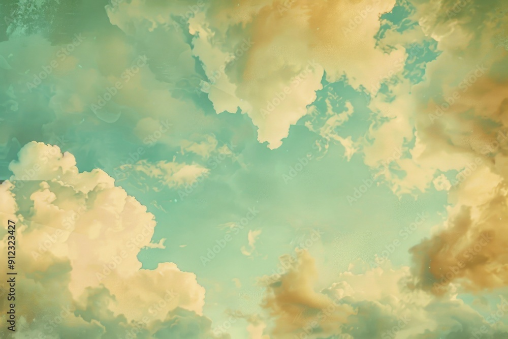 Poster aerial view of an airplane soaring above the clouds