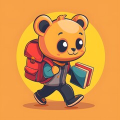 Cute Bear Student with Backpack and Books