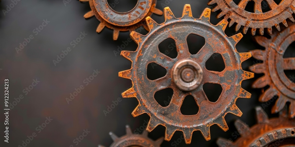 Aufkleber rusty cogs interlocking gears mechanical teamwork background design