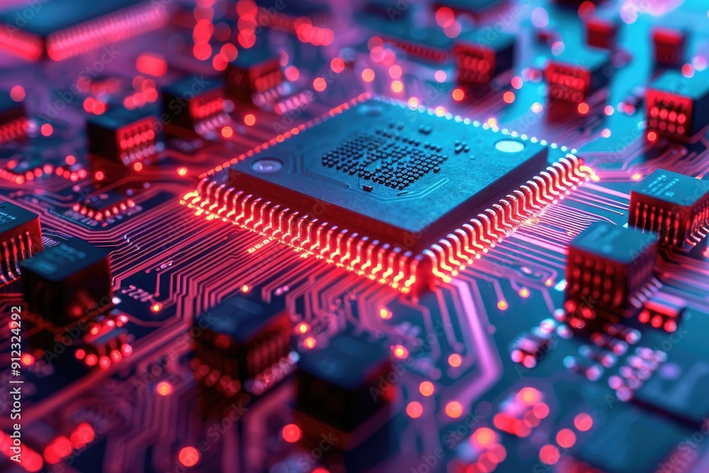 Poster glowing circuit board with central processing unit