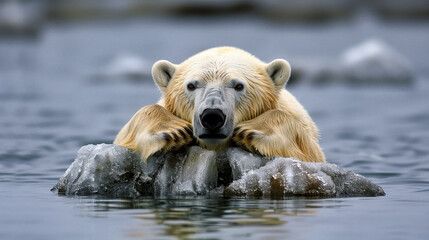 Polar bear resting on an ice floe in the Arctic Ocean.