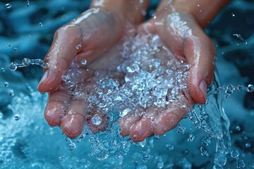 Hands Catching and Holding Water Droplets