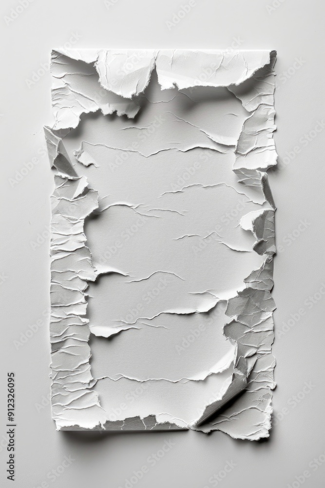 Poster a close-up shot of a torn edge of a white paper, suitable for use in educational or creative project