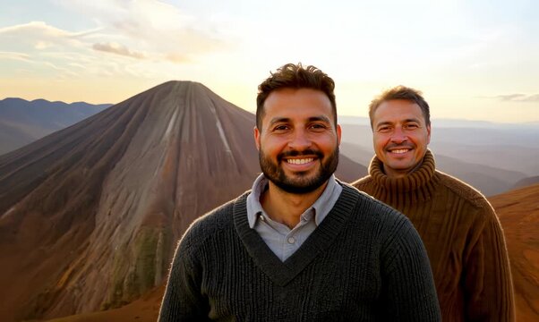 Group portrait video of a pleased man in his 40s that is wearing a chic cardigan at the Mount Roraima in Guiana Shield South America