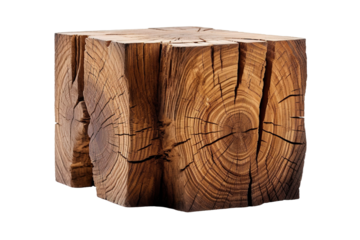 A Rustic Wooden Cube, Carved By Time, Against A White Background on a White or Clear Surface PNG Transparent Background