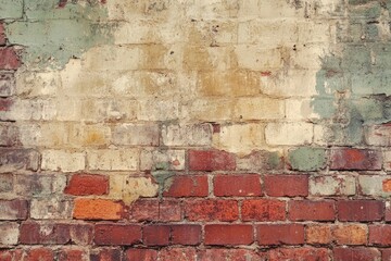 A brick wall with a green and white paint splatter. The wall is old and has a worn appearance