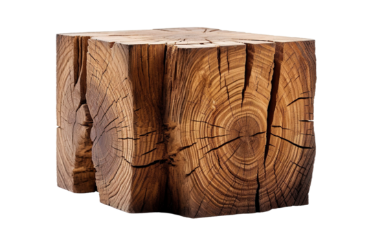 A Rustic Wooden Cube, Carved By Time, Against A White Background on a White or Clear Surface PNG Transparent Background