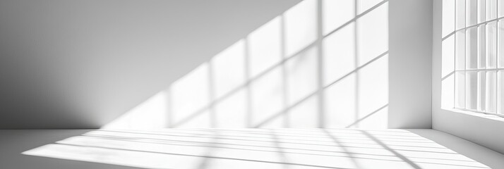 Empty white room with window and sunlight