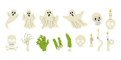A collection of Halloween themed images including ghosts, skeletons, skulls and fingers