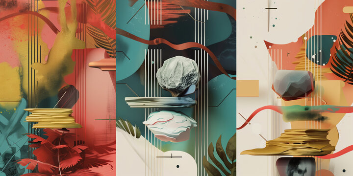 Best Motion Graphics Styleframes, Vertically Stacked Three Panels, Flat Hand-Painted Texture, Clean 3D Aesthetic, Typography Animation Screenshot