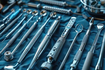 Close-up of a Set of Shiny Medical Instruments