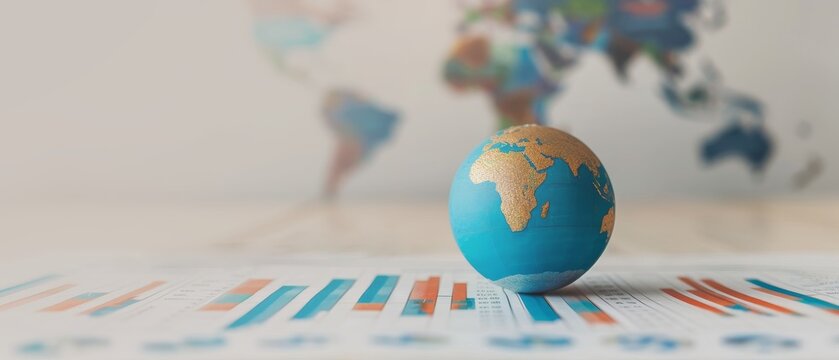global business growth concept - world map globe on a financial graph chart - economic success and development strategy.