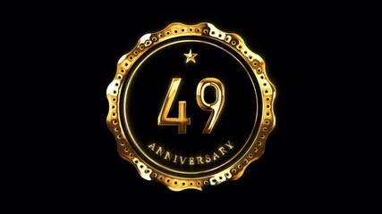 49th Anniversary Celebration. Happy 49 Years Anniversary Animation in Gold Color on the Transparent Background, Alpha Channel. Great for greetings, celebrations, events, and gifts.