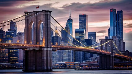 Obraz premium Brooklyn Bridge with the city in the background. New york