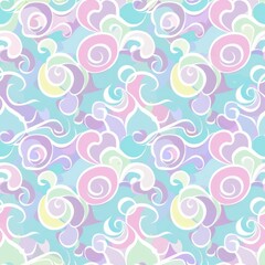 Fototapeta premium Seamless pattern of pastel swirls and curls