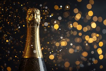 Champagne Bottle with Golden Sparkle