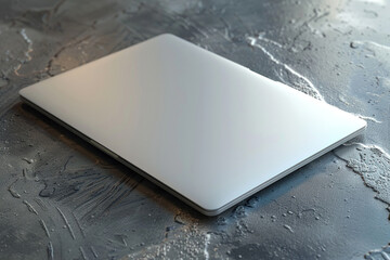 Laptop Closed. A closed silver laptop lies on a concrete surface.