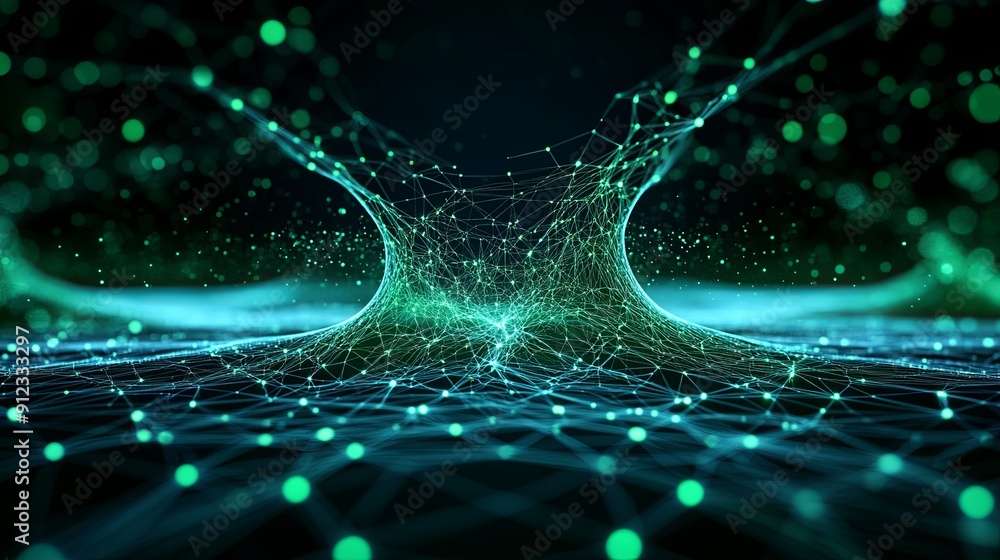 Aufkleber a digital forest of interconnected nodes, with data flowing through like a river, copy space in a cl