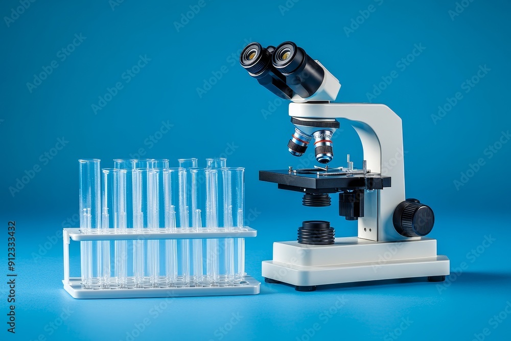 Aufkleber using a microscope with laboratory glassware for science laboratory research