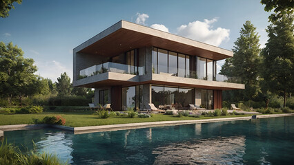 Stylish Modern Residence with Minimalist Design Near Serene Lake