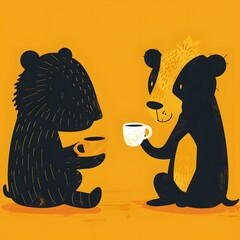 Two Bears Enjoying Coffee Together