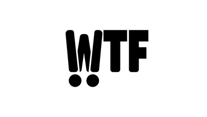 WTF lettering, black isolated silhouette