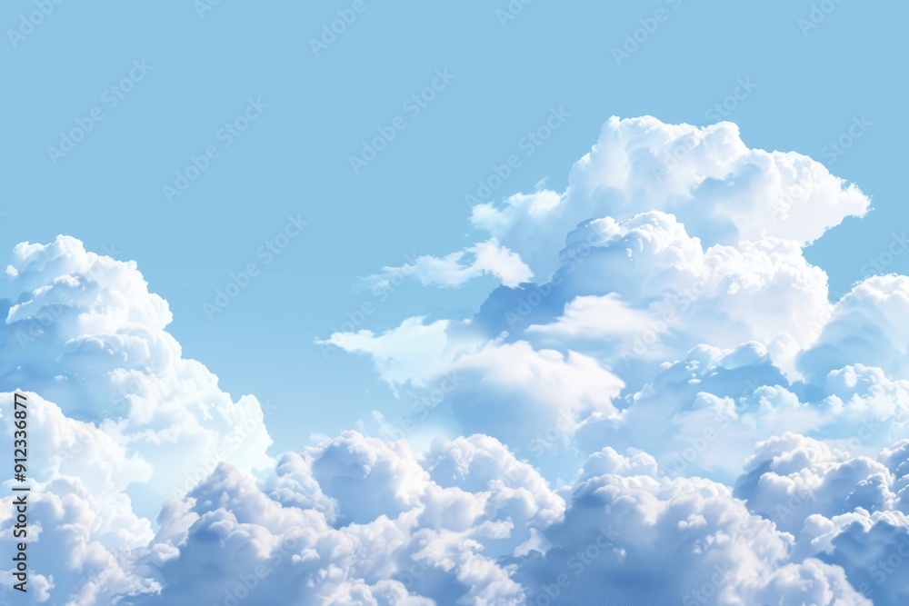 Poster a plane soaring through a cloudless blue sky with fluffy white clouds