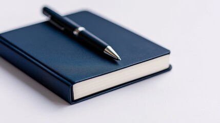 A sleek black notebook and a pen on a soft surface, symbolizing creativity, productivity, and organization.