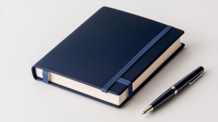 Elegant navy notebook with a sleek design, perfect for notes, sketches, and organizing thoughts alongside a stylish pen.