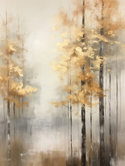 Serene birch forest in autumn with golden leaves