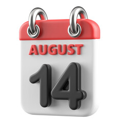 14th August Calendar Icon 3D Render