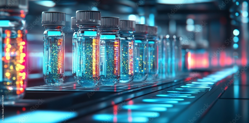 Poster an image of a biotechnologist's desk with lab equipment and genetic samples, representing the work h