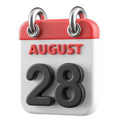28th August Calendar Icon 3D Render