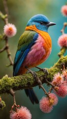 Fototapeta premium Image is a vibrant and colorful photograph of a bird perched on a branch background Generated by Ai