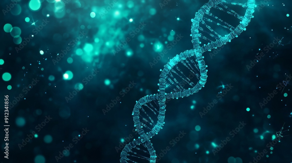 Poster a virtual space filled with digital dna strands symbolizes biotechnology. the image represents the i