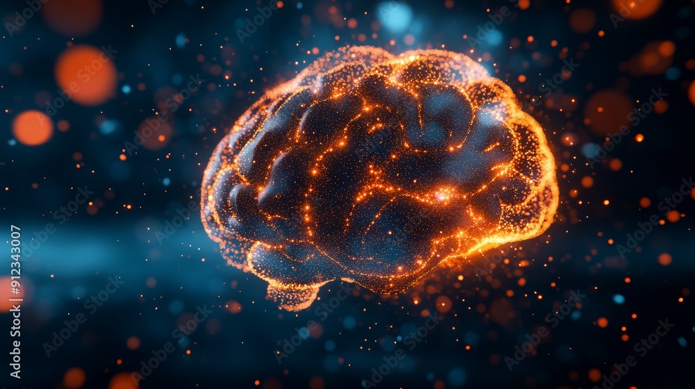 Poster a futuristic ai brain incorporating neural networks and biotechnology enhancements