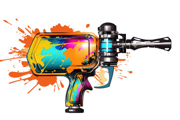 A Blast Of Color: A Futuristic Paint Gun Unleashes Its Creative Power on a White or Clear Surface PNG Transparent Background