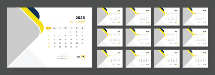 Desk calendar template 2025, corporate desk calendar schedule 2025 monthly planner template, week starts on sunday.