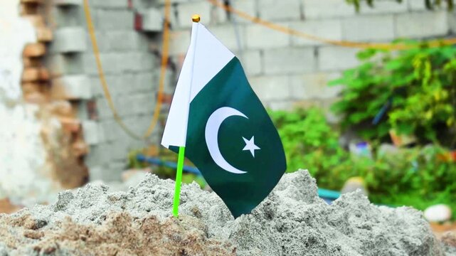 Waving Pakistani flag with skye background and green leaf and plant , 14 August ; Happy Independence Day , Pakistan Independence Day ,Pakistani flag Waving Video