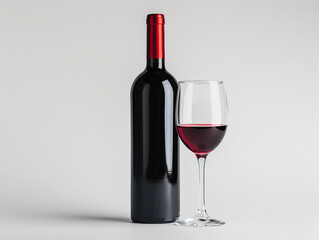 Elegant Red Wine Bottle Next to a Glass Filled With Rich Red Wine
